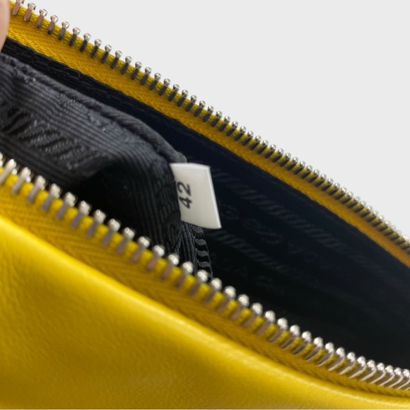 PRADA NWT Yellow Grace Leather Triangle Wristlet Pouch Detachable Strap - Picture 14 of 16